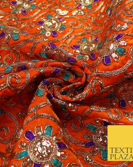 Flower Swirl Design Embroidered Faux Taffeta Silk Dress Fabric Upholstery 42"