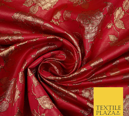 Luxury Textured Gold Floral Rose Brocade Dress Fabric Metallic Fancy 5 COLOURS