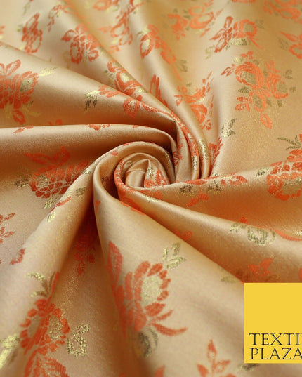 Double Flower Bouquet Design Chinese Brocade Satin Embroidered Dress Fabric 44"