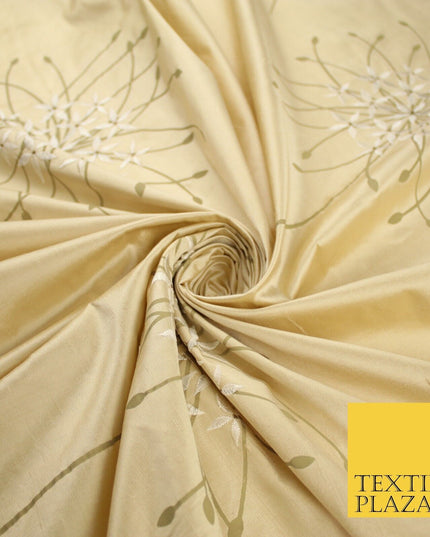 8 COLOURS - Fryetts Luxury Oversized Dandelion Embroidered 100% PURE SILK Fabric