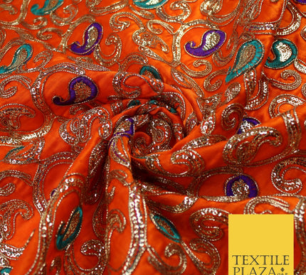 Paisley Swirl Design Embroidered Faux Taffeta Silk Dress Fabric Upholstery 42"