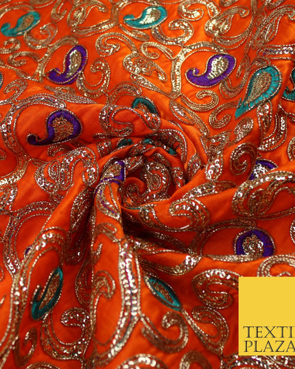 Paisley Swirl Design Embroidered Faux Taffeta Silk Dress Fabric Upholstery 42"