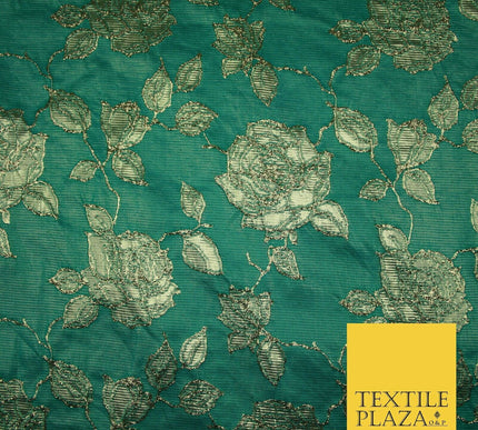 Luxury Textured Gold Floral Rose Brocade Dress Fabric Metallic Fancy 5 COLOURS