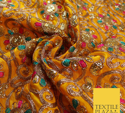 Flower Swirl Design Embroidered Faux Taffeta Silk Dress Fabric Upholstery 42"