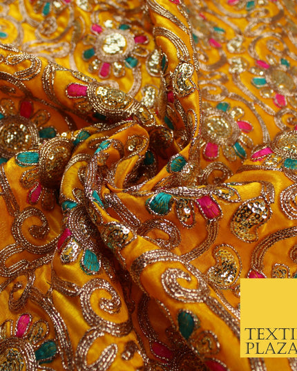 Flower Swirl Design Embroidered Faux Taffeta Silk Dress Fabric Upholstery 42"