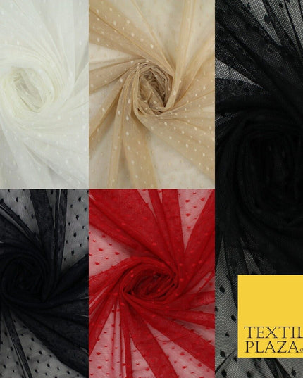 5 COL 4-Way Stretch 5mm Spot Polka Dot Dobby Mesh Net Tulle Dress Fabric60" Wide