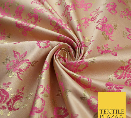 Double Flower Bouquet Design Chinese Brocade Satin Embroidered Dress Fabric 44"