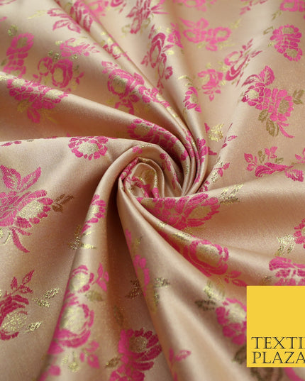 Double Flower Bouquet Design Chinese Brocade Satin Embroidered Dress Fabric 44"