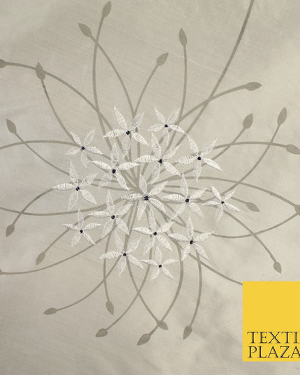 8 COLOURS - Fryetts Luxury Oversized Dandelion Embroidered 100% PURE SILK Fabric