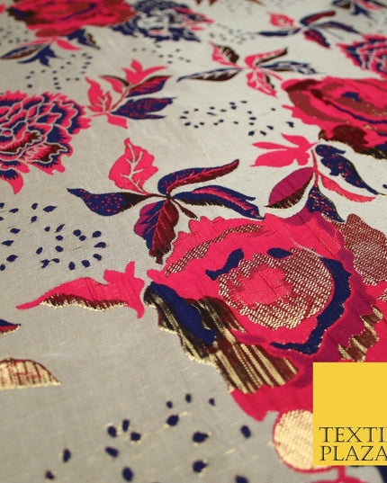 Scattered Floral Bloom Metallic Ornate Brocade Jacquard Dress Fabric 59" Wide