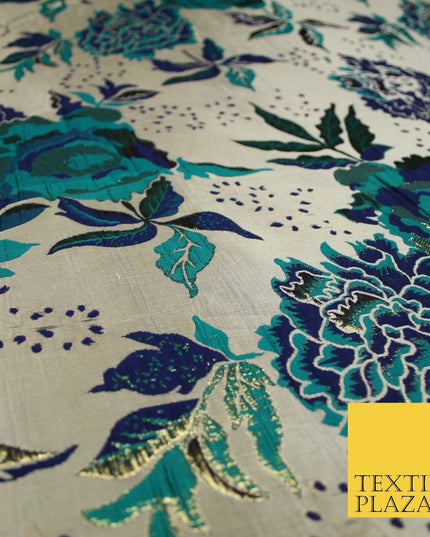 Scattered Floral Bloom Metallic Ornate Brocade Jacquard Dress Fabric 59" Wide