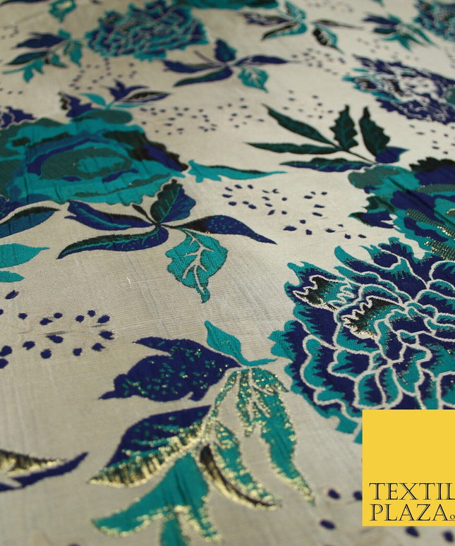 Scattered Floral Bloom Metallic Ornate Brocade Jacquard Dress Fabric 59" Wide