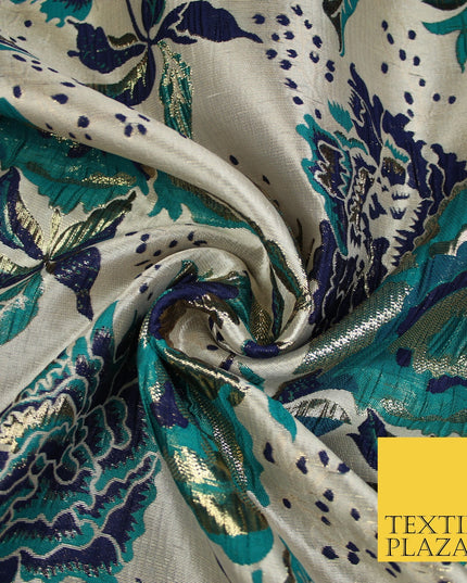 Scattered Floral Bloom Metallic Ornate Brocade Jacquard Dress Fabric 59" Wide