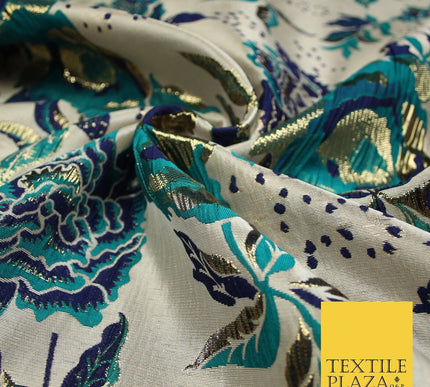 Scattered Floral Bloom Metallic Ornate Brocade Jacquard Dress Fabric 59" Wide