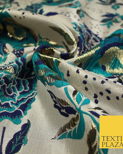 Scattered Floral Bloom Metallic Ornate Brocade Jacquard Dress Fabric 59" Wide