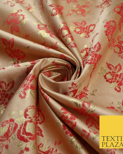 Double Flower Bouquet Design Chinese Brocade Satin Embroidered Dress Fabric 44"