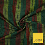 Black Olive Green Maroon Check Stripe Woven 100% PURE Dupion Raw Silk Fabric2485