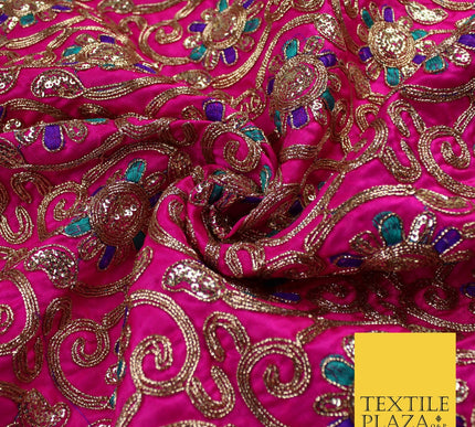 Flower Swirl Design Embroidered Faux Taffeta Silk Dress Fabric Upholstery 42"