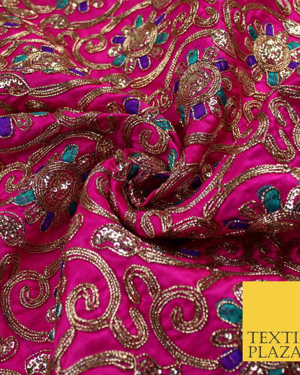 Flower Swirl Design Embroidered Faux Taffeta Silk Dress Fabric Upholstery 42"