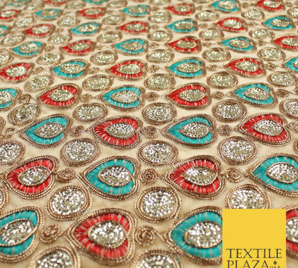 Ornate Leaf Design Embroidered Faux Taffeta Silk Dress Fabric Upholstery 42"