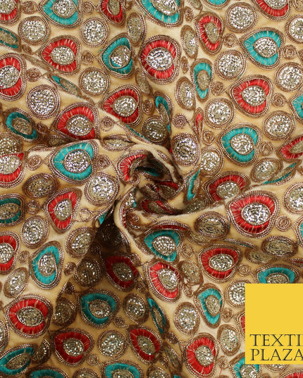 Ornate Leaf Design Embroidered Faux Taffeta Silk Dress Fabric Upholstery 42"