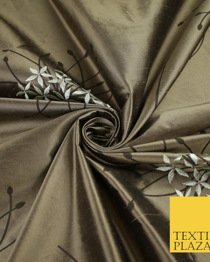 8 COLOURS - Fryetts Luxury Oversized Dandelion Embroidered 100% PURE SILK Fabric
