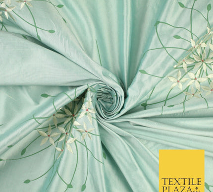8 COLOURS - Fryetts Luxury Oversized Dandelion Embroidered 100% PURE SILK Fabric