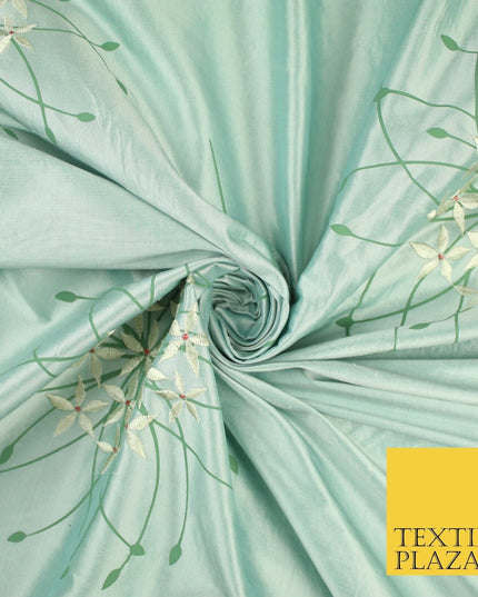 8 COLOURS - Fryetts Luxury Oversized Dandelion Embroidered 100% PURE SILK Fabric