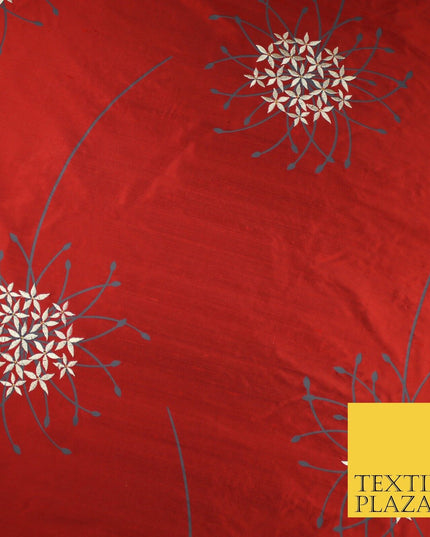 8 COLOURS - Fryetts Luxury Oversized Dandelion Embroidered 100% PURE SILK Fabric