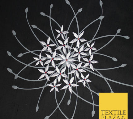 8 COLOURS - Fryetts Luxury Oversized Dandelion Embroidered 100% PURE SILK Fabric
