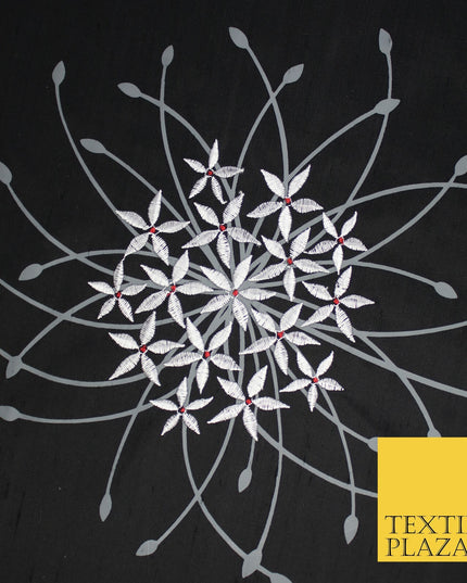 8 COLOURS - Fryetts Luxury Oversized Dandelion Embroidered 100% PURE SILK Fabric