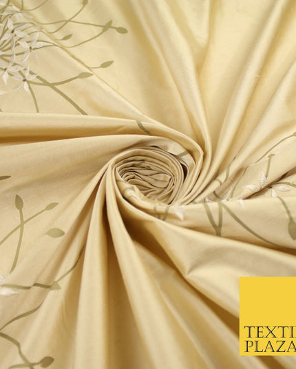 8 COLOURS - Fryetts Luxury Oversized Dandelion Embroidered 100% PURE SILK Fabric