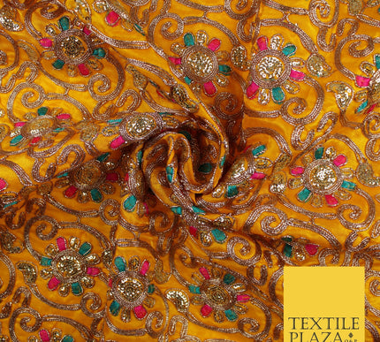 Flower Swirl Design Embroidered Faux Taffeta Silk Dress Fabric Upholstery 42"