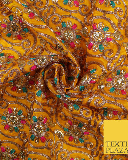 Flower Swirl Design Embroidered Faux Taffeta Silk Dress Fabric Upholstery 42"