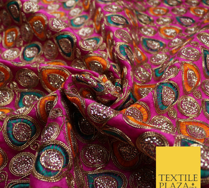 Ornate Leaf Design Embroidered Faux Taffeta Silk Dress Fabric Upholstery 42"