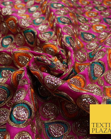 Ornate Leaf Design Embroidered Faux Taffeta Silk Dress Fabric Upholstery 42"