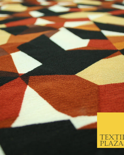 Premium Abstract Animal Mosaic Retro Printed Bubble Crepe Dress Fabric 58" 147cm