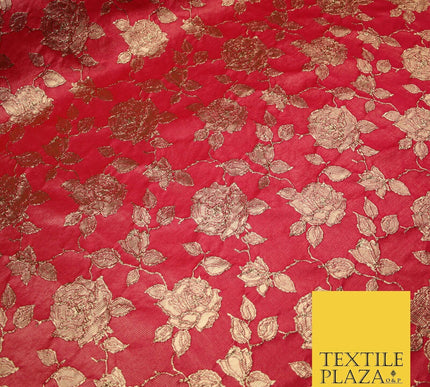 Luxury Textured Gold Floral Rose Brocade Dress Fabric Metallic Fancy 5 COLOURS