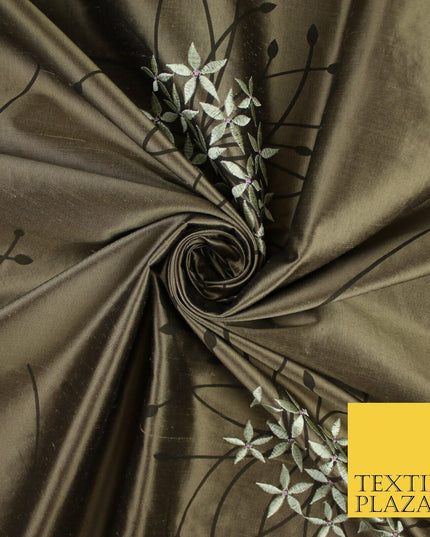 8 COLOURS - Fryetts Luxury Oversized Dandelion Embroidered 100% PURE SILK Fabric