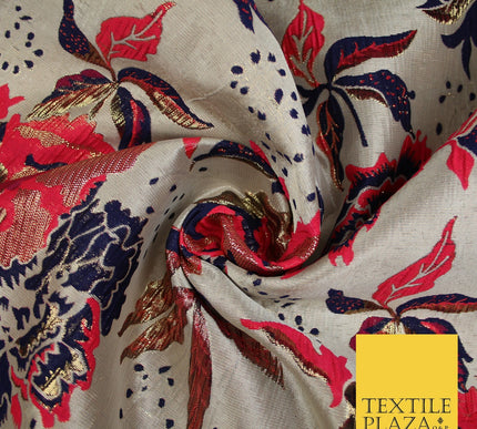 Scattered Floral Bloom Metallic Ornate Brocade Jacquard Dress Fabric 59" Wide