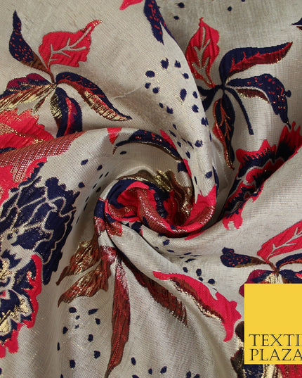 Scattered Floral Bloom Metallic Ornate Brocade Jacquard Dress Fabric 59" Wide