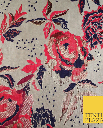 Scattered Floral Bloom Metallic Ornate Brocade Jacquard Dress Fabric 59" Wide