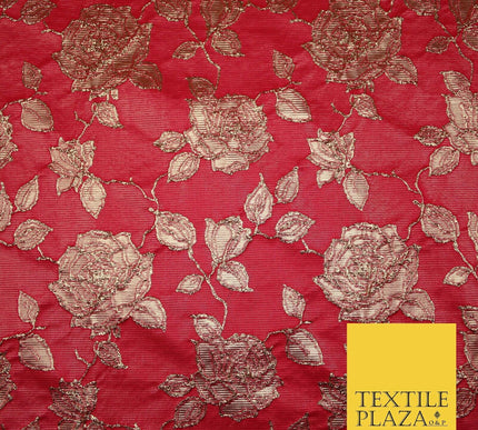 Luxury Textured Gold Floral Rose Brocade Dress Fabric Metallic Fancy 5 COLOURS