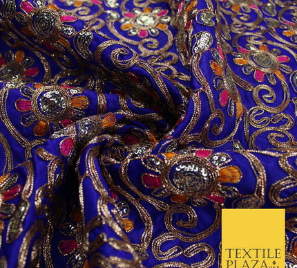 Flower Swirl Design Embroidered Faux Taffeta Silk Dress Fabric Upholstery 42"