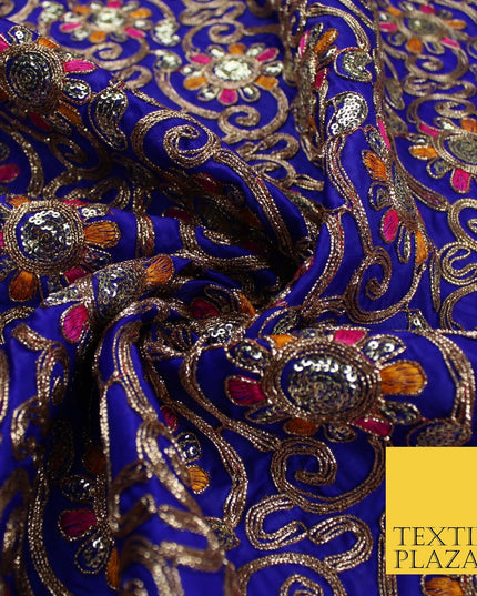 Flower Swirl Design Embroidered Faux Taffeta Silk Dress Fabric Upholstery 42"