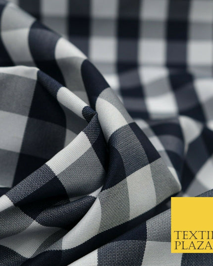High Quality Ink Navy Blue Gingham Check TAFFETA SILK Fabric - Dress Craft 1528