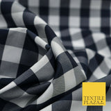 High Quality Ink Navy Blue Gingham Check TAFFETA SILK Fabric - Dress Craft 1528