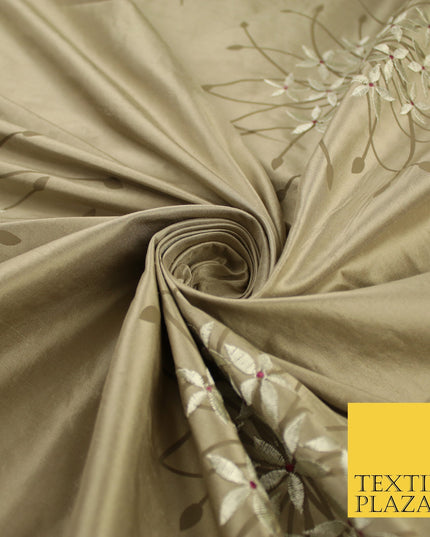 8 COLOURS - Fryetts Luxury Oversized Dandelion Embroidered 100% PURE SILK Fabric