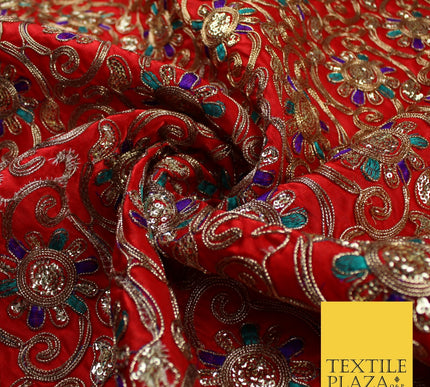 Flower Swirl Design Embroidered Faux Taffeta Silk Dress Fabric Upholstery 42"