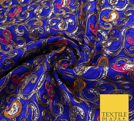 Paisley Swirl Design Embroidered Faux Taffeta Silk Dress Fabric Upholstery 42"